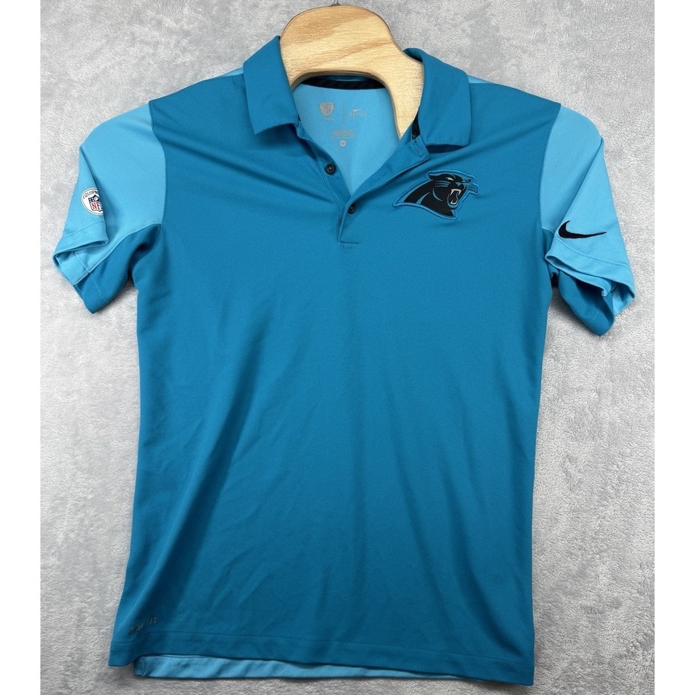 Nike Carolina Panthers Polo Shirt Dri-Fit Blue Short Sleeve NFL Men's M